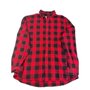 St Johns Bay Shirt Mens Xl  Red Black Buffalo Plaid Western Top Ranch Cotton100%
